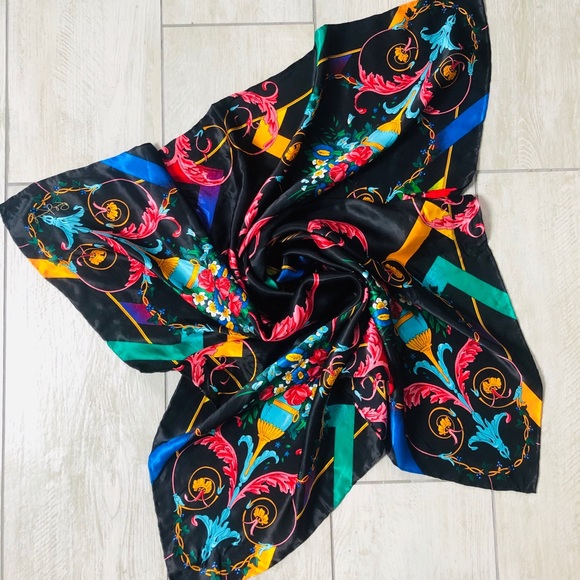 100% Silk Square Scarf Colorful Head Scarves 34x34 - Picture 5 of 8